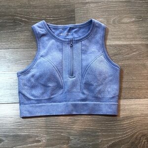 Offline By Aerie Seamless Front Zip Sports Bra Coast Blue Womens Size Medium